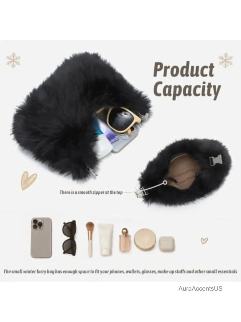 Faux Fur Hobo Bag Women Soft Plush Fuzzy Shoulder Crossbody Purse Winter